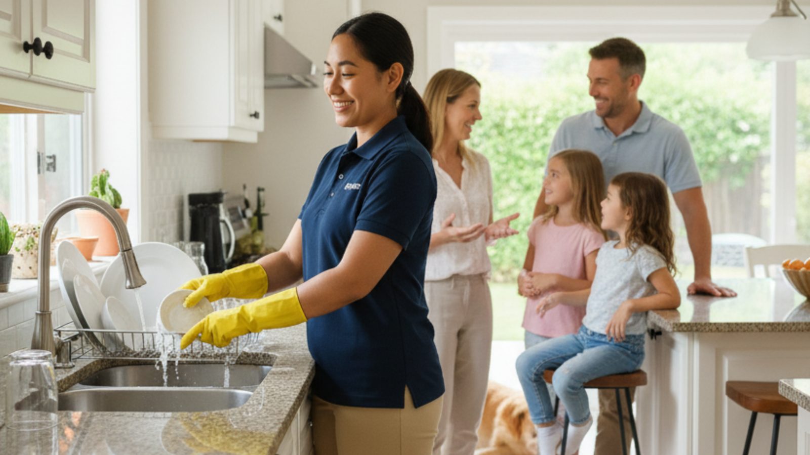 An Ayasan cleaner washing up in a family kitchen
